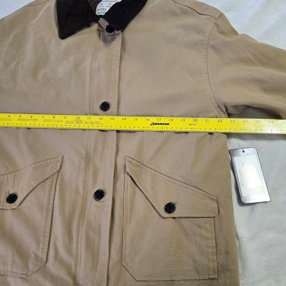 Women's CISONO Khaki Padded Utility Barn Jacket with Brown Corduroy Collar Sz S - Picture 10 of 14